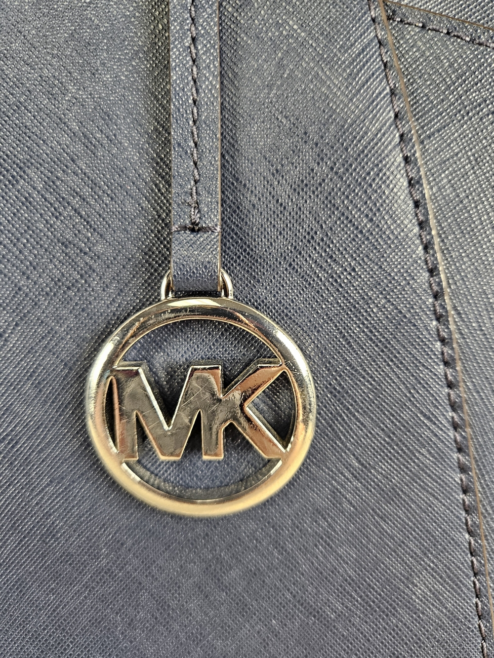 Like New MICHAEL KORS JET SET TRAVEL LARGE  TOTE BAG MK BLUE LEATHER SILVE - Picture 3 of 16